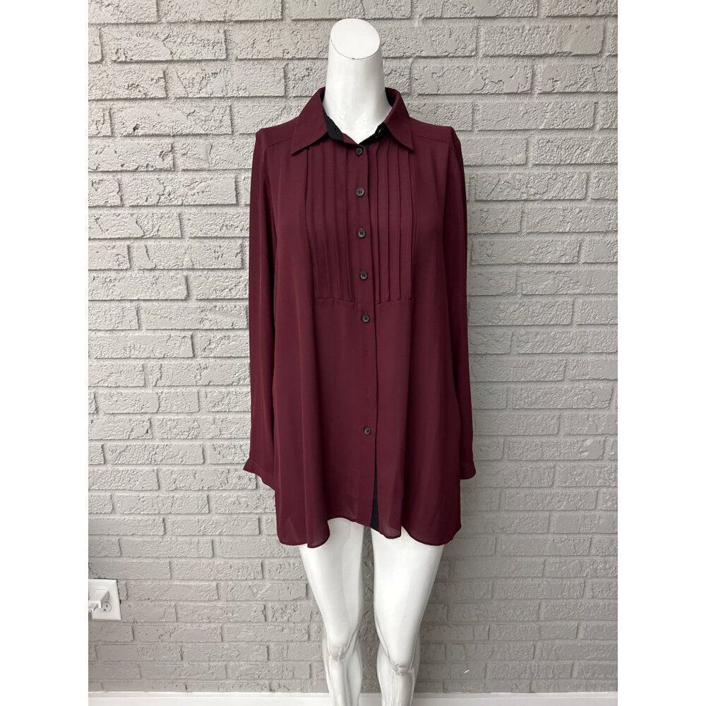 Styled by Joe Zee Women Burgundy Pleated Long Sleeve Dress Shirt Size 8